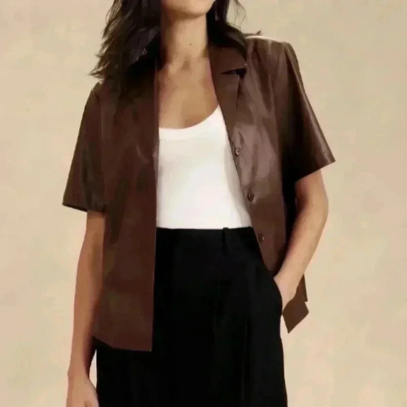BANANA REPUBLIC VEGAN LEATHER SHIRT - Picture 1 of 7